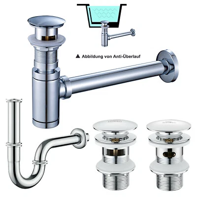 Sifone sifone pop up valvola di scarico scarico scarico set con troppopieno lavabo - Immagine 1 di 4