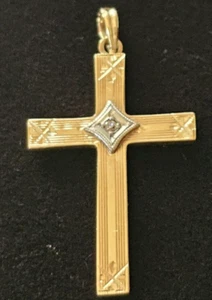Antique 14k Yellow Gold Cross Pendant with Diamond Marked Esemco 14k Rare Find - Picture 1 of 10