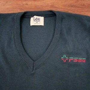 Vintage Lee Sport V Neck PSEG Blue Acrylic Sweater Size L Large USA New - Imagen 1 de 5