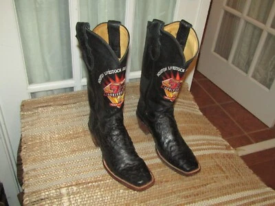 Justin Black Quill Ostrich Houston Livestock Rodeo 75th Cowgirl Boot Women 7.5 B - Image 1 of 4