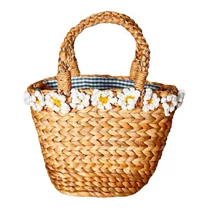 Borsa cestino paglia fiore margherita più ricercata fodera gingham rattan borsetta - Foto 1 di 5