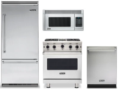 Paquete de cocina de acero inoxidable Viking - refrigerador, cocina, microondas, lavavajillas Foto 1 de 4