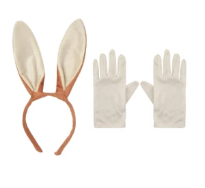 Kids Brown Bunny Rabbit Ears Headband & White Gloves Fancy Dress Costume Peter - Picture 1 of 8