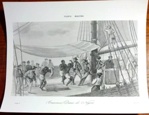 Traversée  Danse de Nègres 8 x 10 B/W Photo  ~ 19th C. French Maritime Engraving - Picture 1 of 1