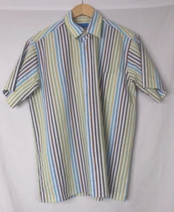 Vintage Peter England Striped Shirt Summer Short Sleeve Seersucker Size Large - Picture 1 of 13