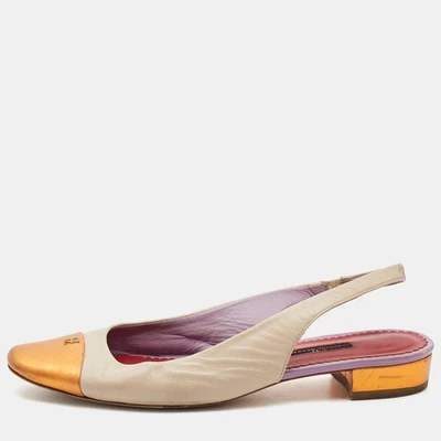 CH Carolina Herrera Cream/Orange Leather Round Toe Slingback Pumps Size 39 - Image 1 of 4