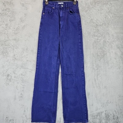 Zara High Rise Wide Leg Jeans Womens Size 2 Tall Dark Violet Blue Heavy Cotton - Image 1 of 4