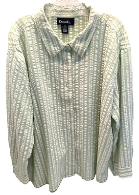 Denim&Co. Camisa de manga larga Seersucker a rayas verticales verde/blanco talla 3X para mujer Foto 1 de 4