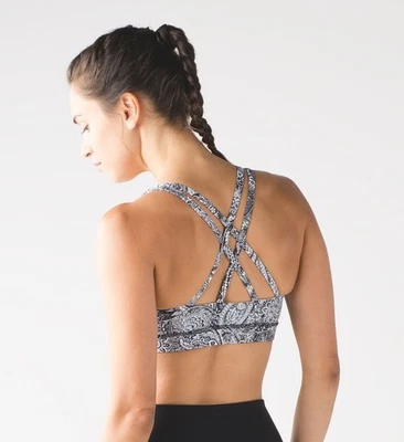 Lululemon Energy Bra Size 6 Medium Support Blue Paisley Strappy Back Crop Top - Image 1 of 4