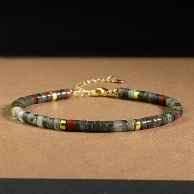 Natural African Bloodstone 4mm Tube Beads Minimalist Healing Women Bracelet Gift - Image 1 of 2