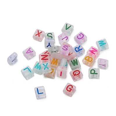 200Pcs Clear Frosted Acrylic Square Letter Beads 8mm DIY Jewelry Making Crafts - Image 1 of 3