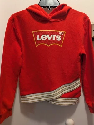 Levi's Girls Large 12-13 Years Red Long Sleeve Hooded Shirt With Gold Trim - Image 1 of 4