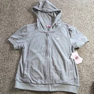 Juicy Couture Sweatshirt Hooded Zip Shortsleeve Size Large 14 New - Picture 1 of 8