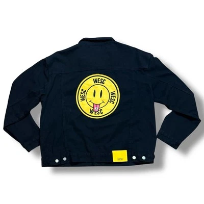 Conspiracy by WESC Denim Jacket Unisex Black Smiley Face Trucker  M-XXL W-XXXL - Image 1 of 4