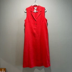 Neu mit Etikett Vintage unwiderstehliches rotes Leinenkleid Gr. 14 ärmellos Kragen Made in USA - Bild 1 von 10