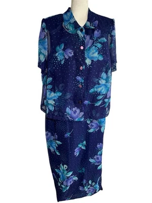 Vestido Granero Maxi Vestido Camisa Conjunto 20W Azul Floral Sin Mangas Brillo Fiesta Y2K De Colección Foto 1 de 4