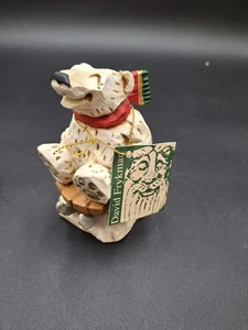 1990s Vintage Christmas Sledding Happy Polar Bear David Frykman Resin Figurine - Picture 1 of 7