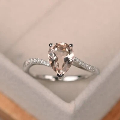 1.70 Ct Real Natural Morganite Diamond Wedding Bridal Ring 14K Solid White Gold - Image 1 of 4