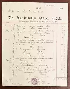 1898 Archibald Dale Plumber & Gasfitter Beith Invoice - Picture 1 of 1