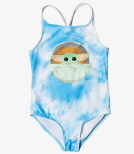 BABY YODA STAR WARS Girls One Piece Swimsuit Tie Dye Blue Size 5/6 $32 - NWT - Picture 1 of 6