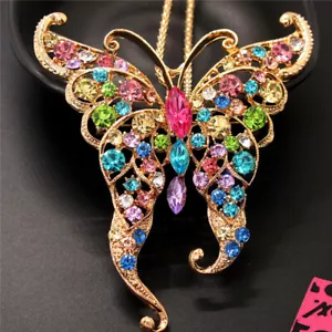 New Multicolor Crystal Cute Butterfly Rhinestone Fashion Women Chain Necklace - Picture 1 of 4