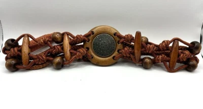 Cinturón tejido medallón madera marrón vintage para mujer 29 pulgadas con cuentas boho hippie Foto 1 de 4