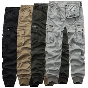Mens Elasticated Waist Cargo Combat Work Trousers Pocket Cuffed Joggers Pants UK - Picture 1 of 77