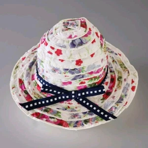 Kenzo Kids Sun Hat Size 4T Pink Blue Floral Layered Floppy Ribbon Bow Girls - Picture 1 of 8