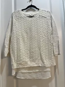 Lucky Brand Women’s Sweater Top Lace Crochet Vanilla Knit Split Back Large - Picture 1 of 6