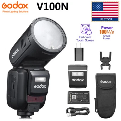 US Godox V100N V100-N 2.4G TTL HSS Li-ion Flash Speedlite Touch Screen for Nikon - Image 1 of 4