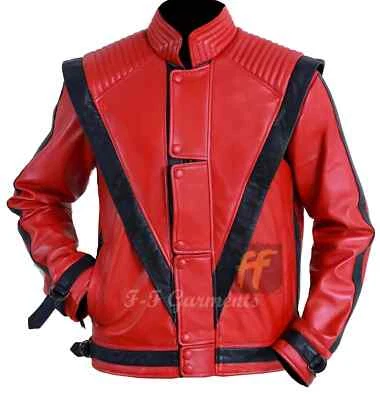 Michael Jackson Thriller Mens Real Red Leather Jacket - Image 1 of 4