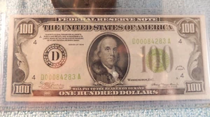1934 100 $ Federal Reserve Schein - niedrige Serie # Dooo84283A Cleveland Ohio - Bild 1 von 9