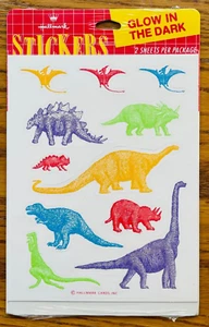 Vintage Hallmark Glow in the Dark Colorful Dinosaurs New Sealed 2 Sheets - Picture 1 of 3