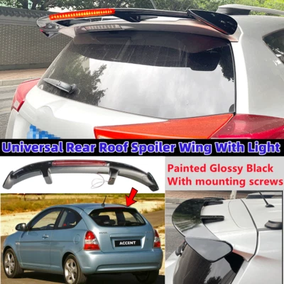 Universal Fit For Hyundai Accent 2006-2011 Black Rear Roof Spoiler Wing W/ Light Foto 1 de 4