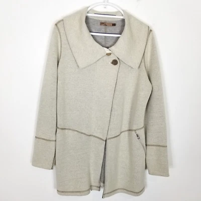 Chaqueta Prana Mujer Sephra Mezcla Lana Talla L Marfil Tejido Suave Botón Exterior Foto 1 de 4