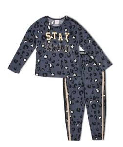NWT 2-Piece Girls 7-8 Pajama set PJ Jogger Pants & long sleeve Cheetah Pajamas - Picture 1 of 2