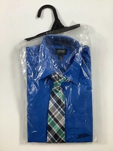 Boys Holiday Editions Blue Button Up Shirt with Pocket Plaid Tie Medium 8 M8 NEW - Picture 1 of 4