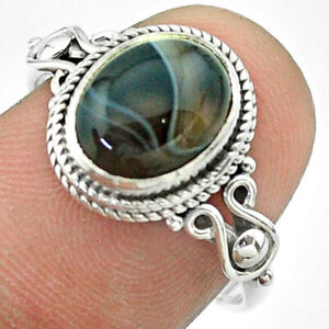 Jaipur Silver 4.18cts Solitaire Natural Black Botswana Agate Ring Size 8 T57468