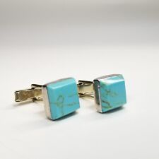 Vintage Turquoise Cufflinks Sterling Silver 925 HOB Mexico Square