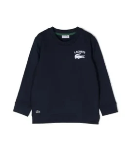 WoW~ Lacoste sz 5 boys Crew Sweatshirt Long Sleeve white Logo alligator M63 - Picture 1 of 11
