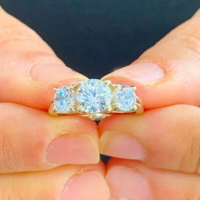 GIA Certified 14k Yellow Gold Round Diamond Engagement Ring Three Stone 1.60ctw - Image 1 of 4