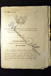 Regio Decreto VEII Unificazione legislativa Provincie Venezia e Mantova 1871 - Bild 1 von 1