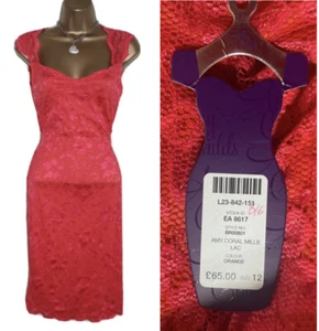 Amy Child Coral Lace Bodycon Midi Dress Size 12 Party Occasion Wedding Sexy - Picture 1 of 24