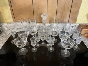 Vintage France Cristal D’Arques Lead Crystal Decanter Wine Glass 22 Pc Set - Picture 1 of 7