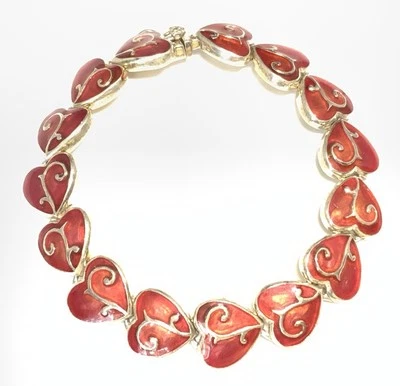 FAS Sterling Silver 925 Red Enameled Heart Chain Bracelet 7.5-inches JZ23 - Image 1 of 4