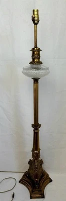 Antique Brass Oil Lamp Converted to Electricity Astral Cut Glass 48”h Floor Lamp - Image 1 of 4