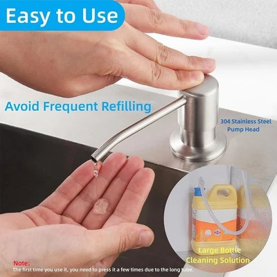 360° Sink Soap Dispenser Stainless Steel Kitchen Hands Liquid Pump Bottle Tube - Image 1 of 4