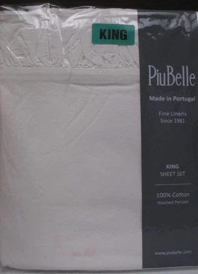 PIUBELLE Portugal Shabby Cottage Washed Percale White Raw Ruffle Sheet Set- King - Image 1 of 4