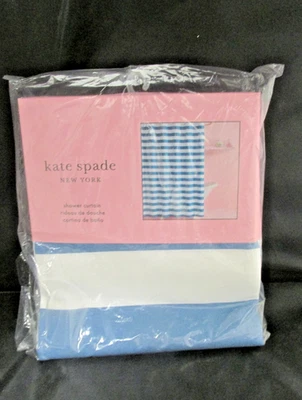 NUEVO CON ETIQUETAS KATE SPADE Cabana Cortina de Ducha Algodón Rayas 72x72 Azul y Blanco Foto 1 de 4