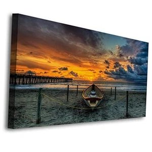 Beach Themed Wall Art Canvas Prints Seascape Poster Bathroom Décor Boat Ocean - Picture 1 of 8